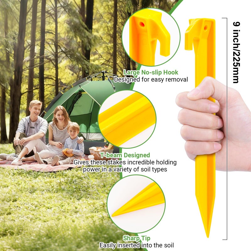 Hikemax Plastic Tent Stakes 10 Pack - 9 Inch Heavy Duty Beach Sand Pegs - Windproof Plastic Garden Stakes for Secure Tents, Inflatables, Canopies, Rain Tarps and Garden Structures - Image 2
